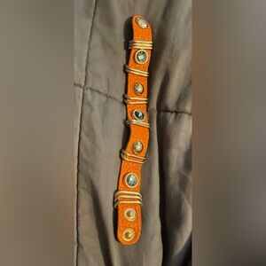 Chunky Coastal Adjustable Handcrafted Leather Rhinestone Jewels Studs Bracelet